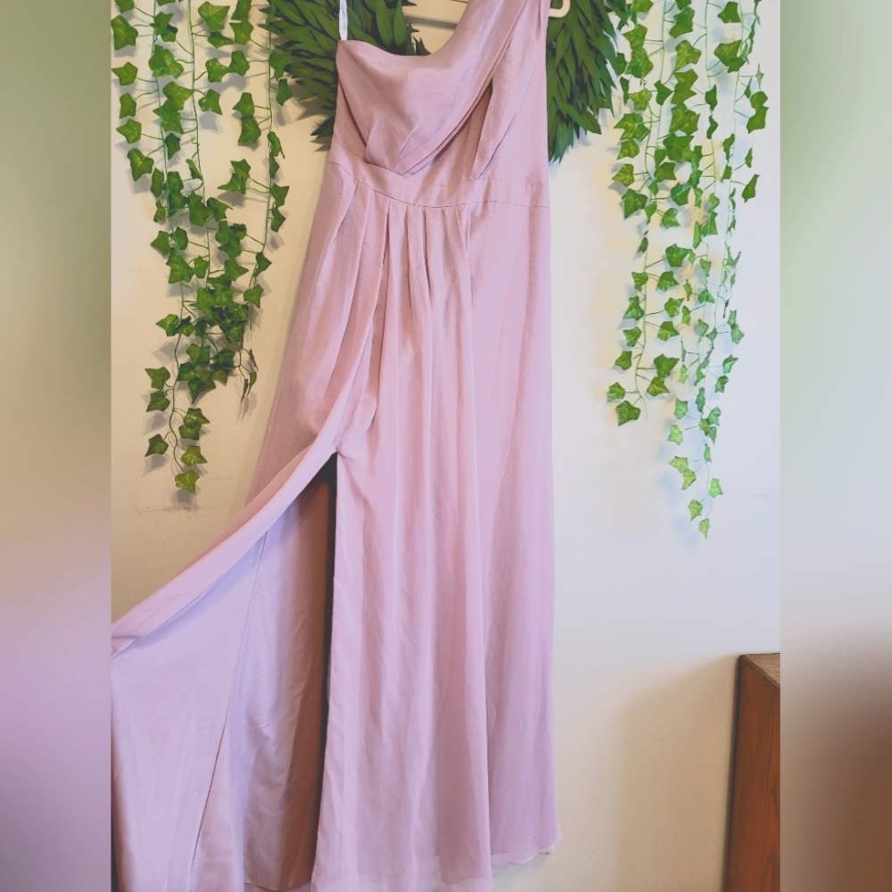 David's Bridal,CELEBRATE DB STUDIO, Long, One-Shoulder, Crinkle, Chiffon Dress
